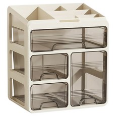 三層4格化妝品收納盒 L385, 1個, 米白色