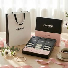 레노마 여성용 캐쥬얼 링글 중목 양말 3족 선물세트 + 쇼핑백
