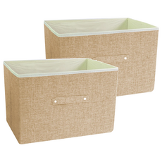 E.dot 可折疊大容量棉麻抽屜式收納箱/收納籃/置物盒, 2個, 麻黃色