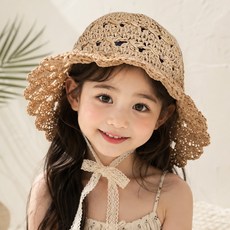woojooi 女童蘿拉蕾絲綁帶草帽