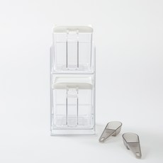 JAJU (JAJU) 常用方形調味罐 2入 + 湯匙 2入 + 直立式層架套組, 1套, 透明