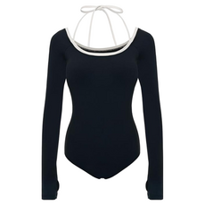 VikiniVender Louise露背長袖連身泳衣, 黑色