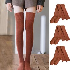 이츠굿텐 여성용 소프트 보온 기모 오버니삭스 무릎 양말 3켤레 세트