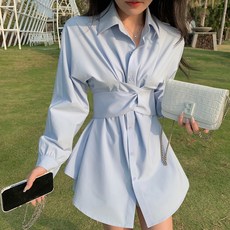 PEONIST 襯衫式洋裝 迷你連身裙, 天藍色