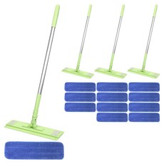 aclean 中型清潔平板拖把 + 藍色圈絨拖布 3片, 4套