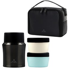 SWISS MILITARY 保溫便當盒套組 470毫升保溫飯桶 270毫升配菜碗 手提便當袋, 珍珠黑, 1組