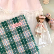 先染水洗格紋布料, 綠色, 1個