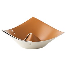 輕奢錐形玄關置物盤 PU皮革 尺寸25.5cm, 棕色 + 米白底, 1個