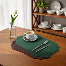 MF스토어 로얄 집들이 선물 가죽 식탁 테이블 매트 A타입 2종 세트, 초콜릿, 그린, 1세트, 45 x 30 cm