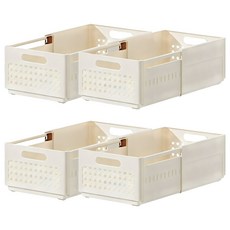 優雅藤編設計抽拉疊加收納盒 小款, 4個, 米色
