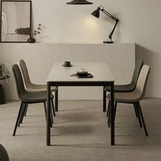 보니애가구 에븐 포세린 식탁 1100 + 허쉬 의자4p 세트 4인용 방문설치, 아티쿠스그레(상판), 블랙(다리), 루트베이지(의자), 일반의자 4