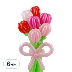 셈퍼텍스 요술풍선 데이지 튤립 꽃다발 만들기 세트, 핑크부케 4색혼합, 6세트