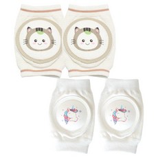 Veissue 可愛印花護膝+護肘組, 微笑貓咪款+獨角獸睡夢款, 1組