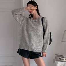 Tteugaejin 女款羊毛寬鬆混色拉格蘭 Nidia 圓領針織衫