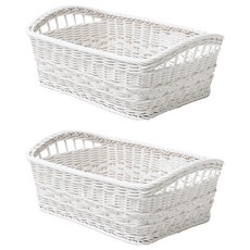 圓形長方形多功能收納藤籃, 白色(F702W), 2個