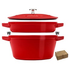 staub 電磁爐 Cocotte 鑄鐵鍋組合套裝 24cm, 櫻桃紅, 1套, 鍋蓋 + 平底鍋 + 鍋緣保護墊 2入