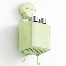 Hanbomnuri 浴室瀝水層架 牙刷刷具收納籃 掛鉤架, 綠色, 1個