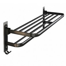 mohe 木暉居家 免打孔無痕貼 太空鋁雙層摺疊毛巾置物架, 黑色, 1個