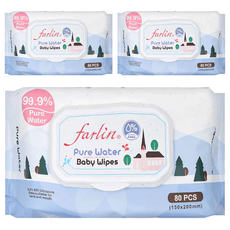 FARLIN 純水濕紙巾 掀蓋式, 80張, 3包