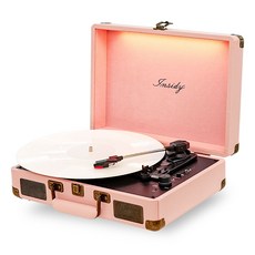 인사이디 휴대용 무선 LED 무드등 블루투스 턴테이블 파스텔핑크, IBT-Retro Light