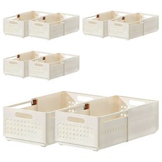 優雅藤編設計抽拉疊加收納盒 大款, 8個, 米色