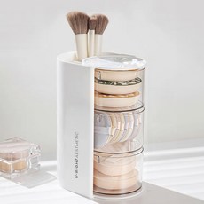 Makemine 化妝品刷具粉撲化妝台收納整理盒 3層, 白色, 1個