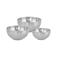 kitchen U 霧面不鏽鋼餐具3件組, 單一顏色, 雙層飯碗 + 雙層大碗 + 雙層麵碗