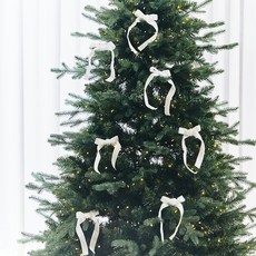 크리스마스 오너먼트 와이어 고리 포함 양면 벨벳 리본 테이프 장식, 화이트, ONE SIZE, 10개