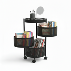 Soso& 移動式廚房浴室客廳整理用圓形多用途收納籃, 黑色圓形, 3層