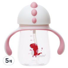 맘플러스 흘림방지 트라이탄 공룡 빨대컵, 핑크, 5개, 260ml