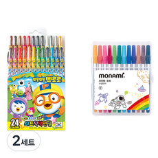 地球化學 啵樂樂旋轉式色鉛筆 24色 + Monami 超級簽字筆 12色 套組, 2套