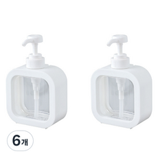 Livemore 方形透明按壓瓶 500ml, 白色, 6個