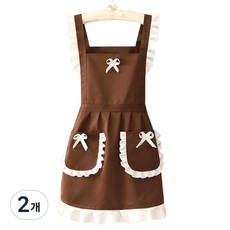 hellogem 荷葉邊蝴蝶結圍裙, 2個, A款 棕色