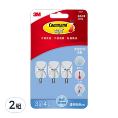 3M Command 無痕 活動掛鉤 37067 3個, 透明色, 2組