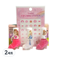 Tomini 兒童公主水性指甲油 + 貼紙 隨機出貨, BS組合(粉紅色, 櫻桃粉, 透明), 2個