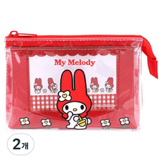 산리오 마이멜로디 레트로 이중 PVC 메이크업 여행용 파우치, 레드, 2개