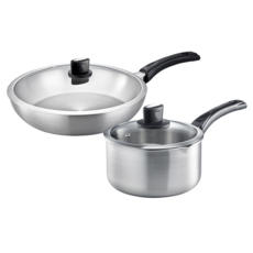 PLUS PERFECT 理想 金緻316 鍋具4件組 KH-40801, 平底鍋28cm + 湯鍋20cm + 鍋蓋 x 2, 銀色, 1組