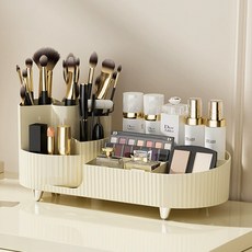 메이크마인 화장대 보관함 화장품 정리함 회전 브러쉬 정리대 수납정리함 향수트레이 B타입, 아이보리, 2개