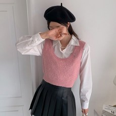 針織女款羊毛鏤空U領短版針織背心 藤蔓背心