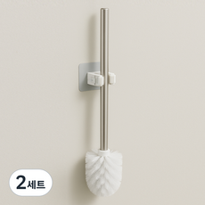 韓國 With US 不鏽鋼馬桶刷 + 掛鉤架組, 白色, 2套