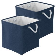 小麥購物 亞麻收納籃 方形款 C176 382g, 2個, 藍色