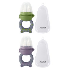 Bebelock 小豬造型咬咬樂輔食器 附收納盒2個, 芋泥紫+橄欖綠, 1組