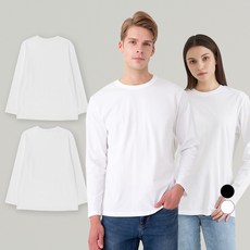 BASE ALPHA ESSENTIALS 男女適用純棉圓領長袖上衣 2件組, 白色
