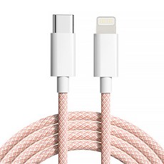 馬卡龍編織尼龍PD20W快充線 Type-C-lighting 2.4A輸出 1M, 粉色, 1條