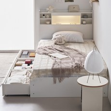 수오 하루 LED 1단 3서랍 수납 침대 프레임 단품 방문설치, 화이트