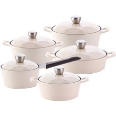 NEOFLam 耐用富林 CARAT系列陶瓷塗層鍋具3件組, 象牙白色, 鍋具5種