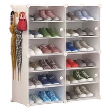 德利生活 側開組合鞋櫃 大容量多層收納 高承重 附贈雨傘架, 白色, 6層