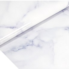 WA. WALL ART 拋光大理石自黏防水壁紙, 白底藍石