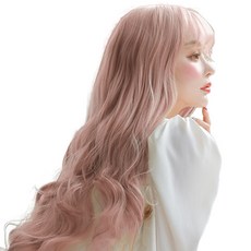 GabalNara 女性整頂假髮 空氣瀏海Qunick波浪捲 L, 活珊瑚橘, 1個