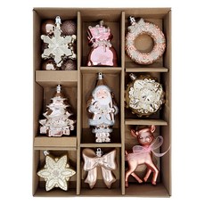 Marsh Marigold 聖誕魯道夫亮面多合一聖誕樹裝飾球 15入組, 粉紅色 + 金色, 5~13 cm, 1套